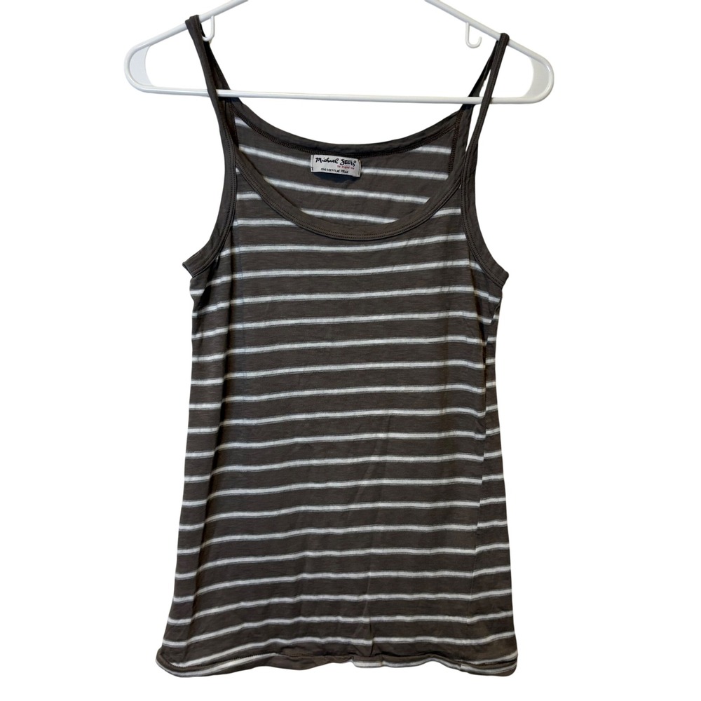 Michael Stars Striped Tank Top One Size Fits Most Grey White Y2K 90s Grunge Punk